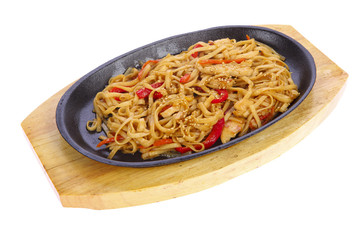 Chinese noodles in a pan