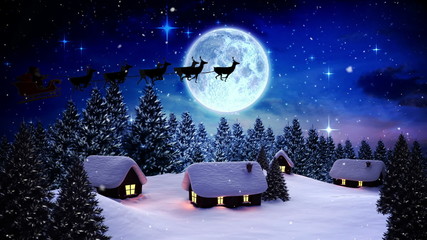 Snow falling on cute village in forest - Powered by Adobe