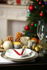 Serving Christmas table in room