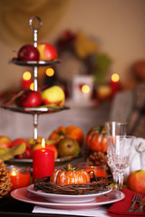 Festive autumn serving table in room