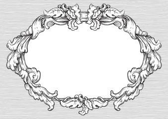 Vector retro  background with ornate border at engraving style.