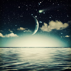 Obraz na płótnie Canvas tranquil marine landscape with full moon on the sky