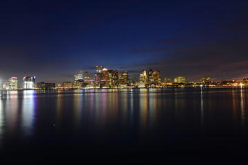 Fototapeta na wymiar Boston City Skyscrapers and Boston Waterfront at night