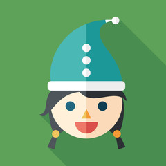 Snow Maiden flat square icon with long shadows.