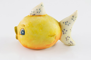 yellow, red and white fish isolated on white background