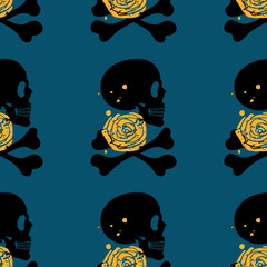 Skull seamless pattern on blue background