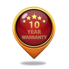 Ten year warranty pointer icon on white background