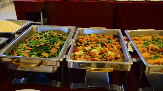Multiple buffet items available for dinner. HD