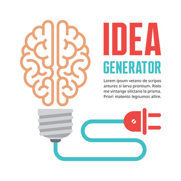 Human brain in light bulb vector illustration. Idea concept.