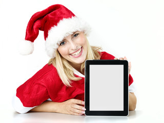 Tablet pc for christmas with pretty woman