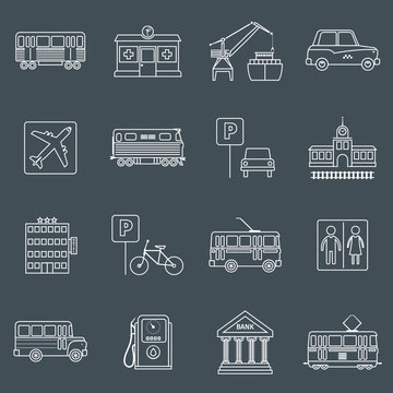 City infrastructure icons outline