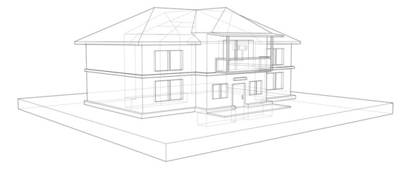 drawing two storey country house