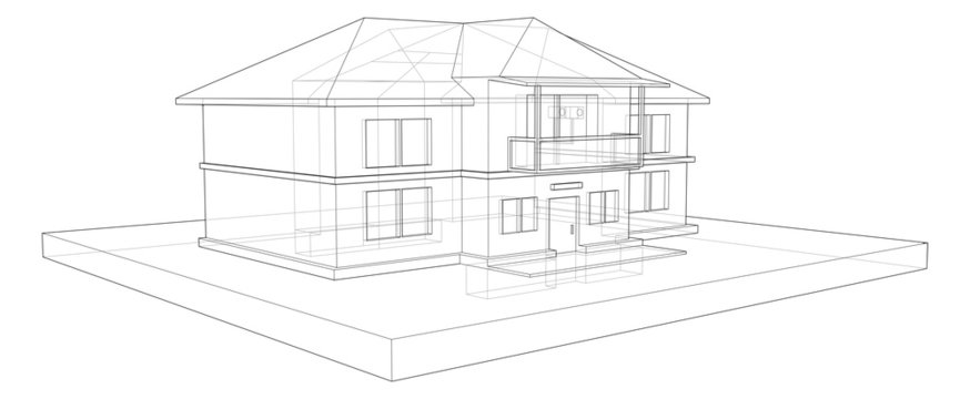 drawing two storey country house