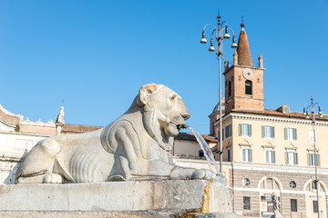 Fototapeta premium Lion Fountain in Piazza del Popolo, Rome italy