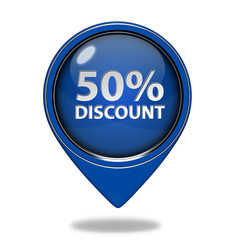 Discount 50 pointer icon on white background