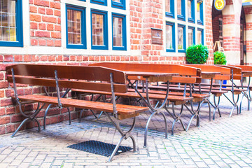 Outdoor cafe in european city at Christmas time