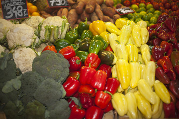 Vegetables and fruits in raw at a farmers market