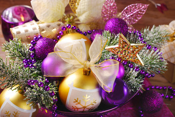 christmas decoration in purple and golden colors