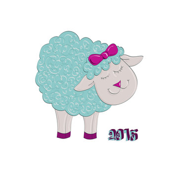 Funny blue lamb, symbol of year 2015, illustration, vector