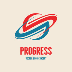 Progress - logo. Abstract Saturn planet illustration. © serkorkin