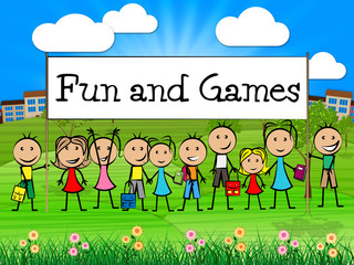 Fototapeta na wymiar Fun And Games Means Leisure Gaming And Kid