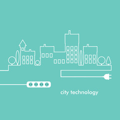 Naklejka premium Concept electric circuit city. Vector flat design