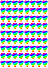 A rainbow colored heart pattern against a white background.