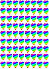 Fototapeta premium A rainbow colored heart pattern against a white background.