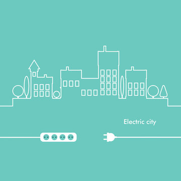 Concept Electric Circuit City. Vector Flat Design