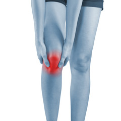 Woman holding injured knee.