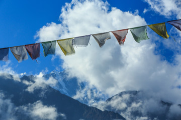 Tibetan prayer flags blowing in the wind