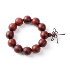 wooden bead bracelet on white background