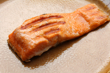 Grilled salmon fillets on the plate