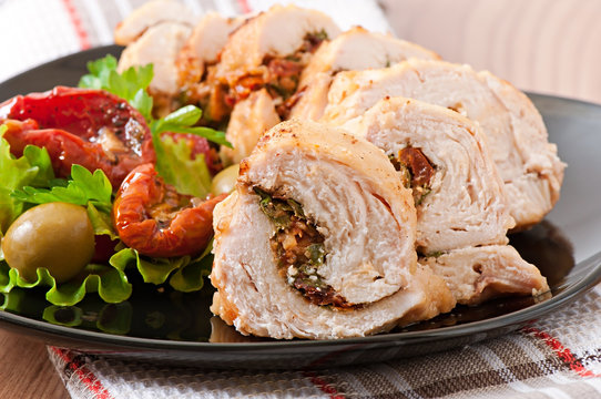 Rolled Chicken with spinach and sun-dried tomatoes