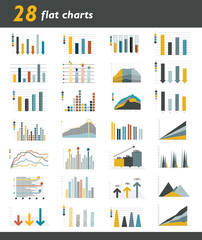 Set of 28 flat charts, diagrams for infographic.