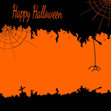 Halloween postcard with cobwebs and a spider