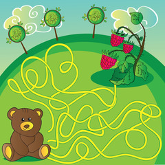 Maze game or activity page. Help the bear to choose right way
