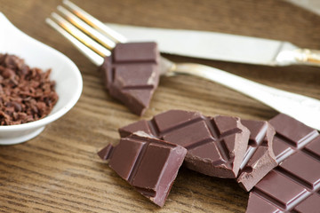 slices of bar of dark chocolate
