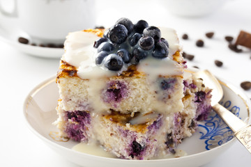 Casserole of cheese and couscous with blueberries
