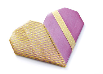 origami, handmade purple golden paper heart. 