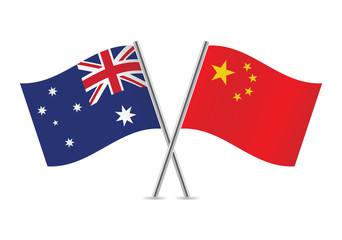 Chinese and Australian flags. Vector illustration.