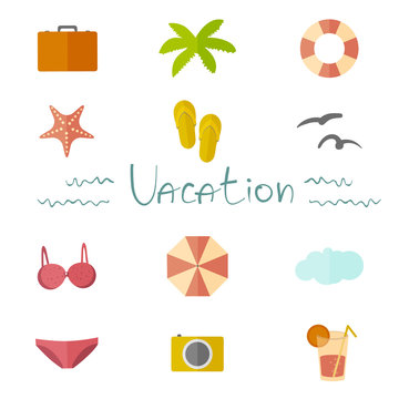 Icons vacation in a flat minimalist style