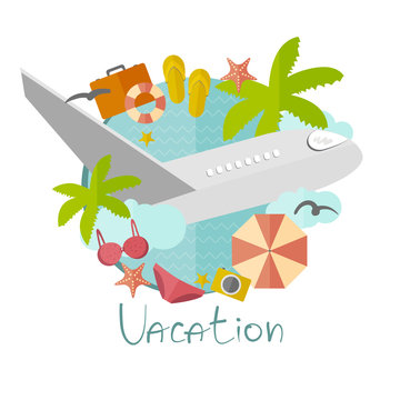 Illustration on vacation in a flat minimalist style