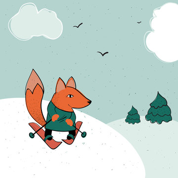Fox skiing