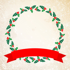 Christmas Wreath Holly Banner Grunge