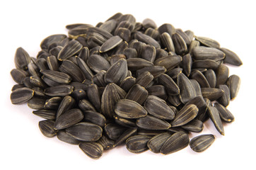 Sunflower seeds on white background