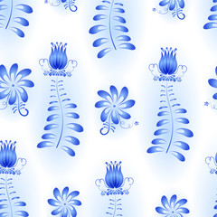 Fototapeta na wymiar Seamless background with blue abstract floral ornament. Gzhel st