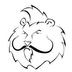 Black and white silhouette of a lion with a mustache. Vector ill