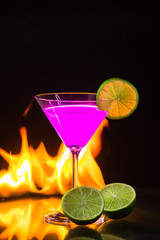 Violet coctail with ice  cubes