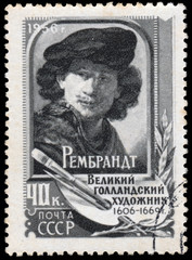 Stamp printed in the USSR shows Rembrandt
